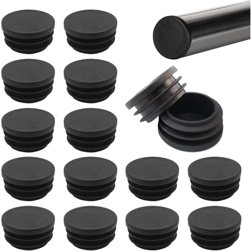 R Bouchon Pied de Chaise 20mm 50 Pièces Embout de Chaise Bouchon pour Tube Rond Bouchon d'Extrémité de Tube Noir Bouchon en Plastique Rond Embout