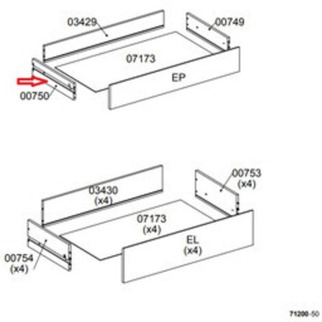R LATERALE CASSETTO 00750 X KIT CASSETTIERA 5C NOVA 77X40X107 BIANCA- 1,0 pz