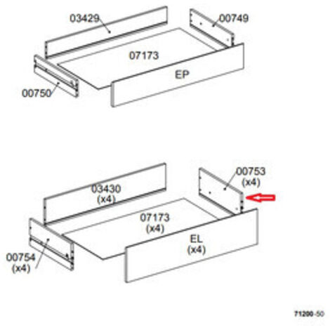 R LATERALE CASSETTO 00753 X KIT CASSETTIERA 5C NOVA 77X40X107 BIANCA- 1,0 pz