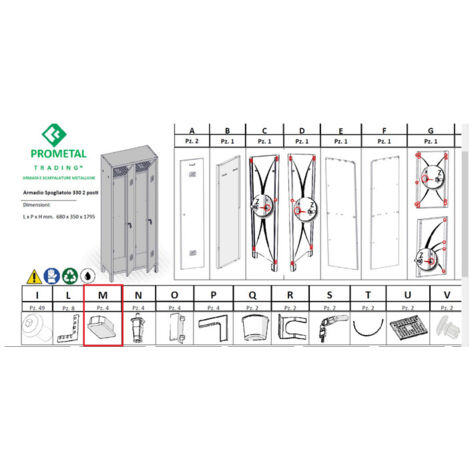 R PIEDINO M X ARMADIO SPOGLIATOIO A 2 POSTI IN KIT C/SERRATURA- 1,0 pz