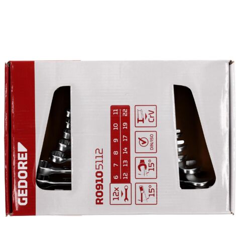 R09105112 Juego de llaves combinadas de anillo y boca 6-22 mm 12 piezas