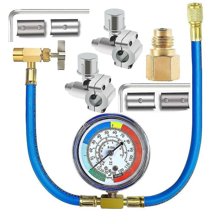 R134a Refrigerator Freon Recharge Hose Kit R134a Ac Refrigerant Charging Hose Gauge Piercing Valv