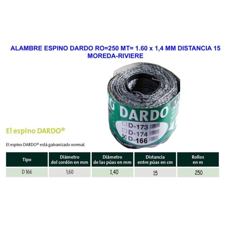 Fléchette en fil de fer barbelé RO250 MT 1,60 x 1,4 mm Mor-Riv Distance 15
