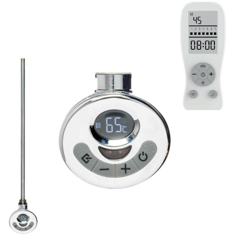 R3 ECO Electric Heating Element + With Thermostat, Timer and Remote for Towel Rails & Radiators, 300w, Chrome