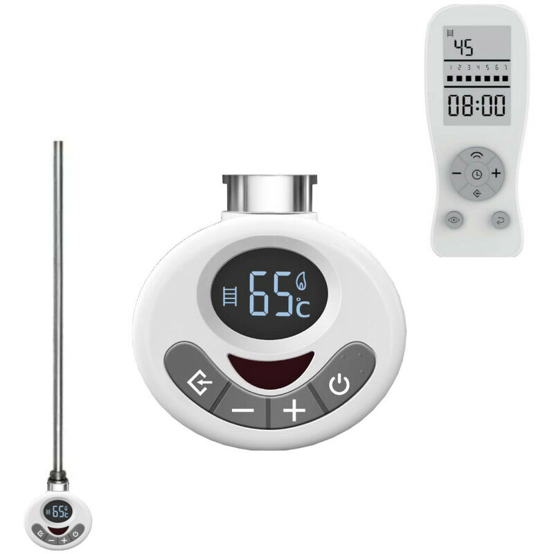 R3 ECO Electric Heating Element + With Thermostat, Timer and Remote for Towel Rails & Radiators, 600w, White