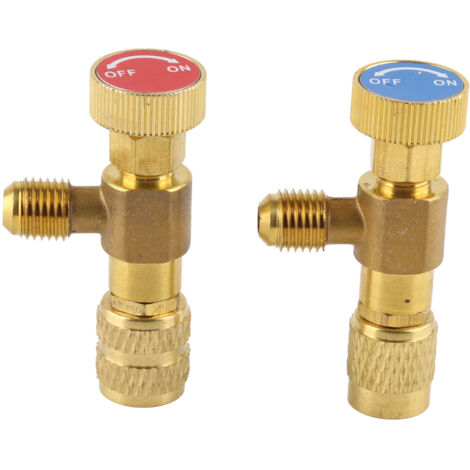 R410A R22 Flüssigkeitsbefüllung Sicherheitsventil 1/4" 2 Stück Adapteranschluss CNC Kupfer Aluminium Blau Rot