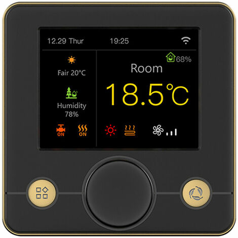 R7C écran couleur R7C.963 Thermostat ventilo-convecteur de chauffage par le sol en une seule unité (pour climatiseurs à 2 commandes), noir et or