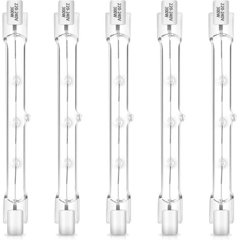 R7S Ampoule Halogène 118mm 300W, Dimmable, AC220-240V, 4500LM, Blanc Chaud 2700K, R7s Linéaire Ampoule Projecteur en Tungstène J118, pour Spot de Travail, Pafonniers, Eclairage Paysage, Lot de 5(5P)