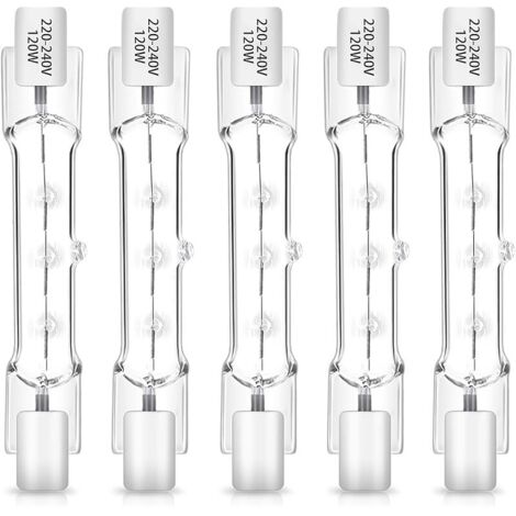 R7S Ampoule Halogène 78mm 120W, Dimmable, AC 220-240V 1800LM Blanc Chaud 2700K, R7s Linéaire Ampoule Projecteur en Tungstène J78, pour Spot de Travail, Pafonniers, Eclairage Paysage, Lot de 5