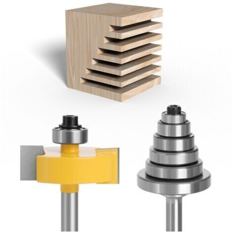 Rabbet Router Bit avec 6 roulements réglables, fraise pour rainures au carbure cimenté, pour le travail du bois et outils de bricolage [Dia de la tige : 6,35 mm (1/4 po)]