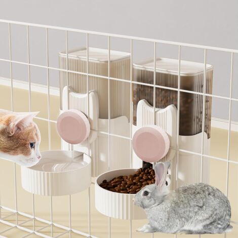 Rabbit Gravity Auto Feeder Set 35oz Hanging Automatic Food Water Dispenser Cage Automatic Feeder Set for Rabbit Chinchilla Guinea Pig Hedgehog Ferret Kitty Puppy (Pink)