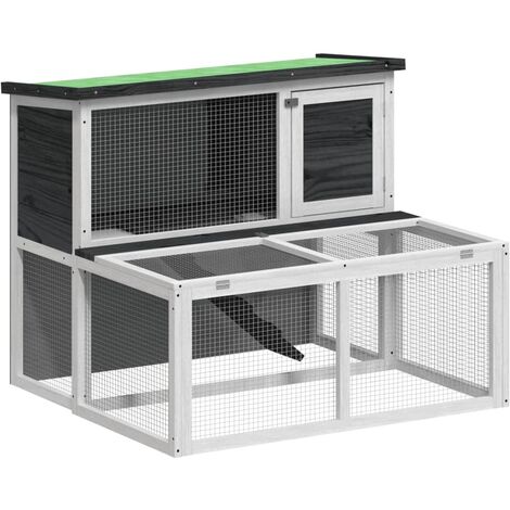 Rabbit Hutch Grey 102x90x84.5 cm Solid Wood Pine vidaXL