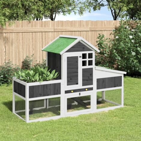 Rabbit Hutch Grey 170x63x113 cm Solid Wood Pine vidaXL