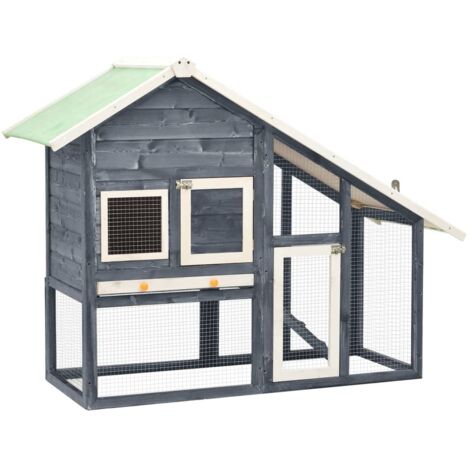 Rabbit Hutch Grey and White 140x63x120 cm Solid Firwood vidaXL