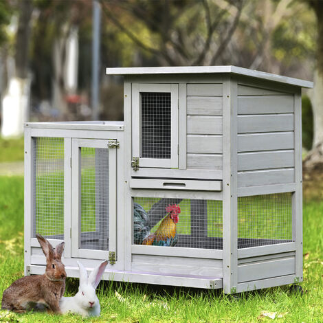 Rabbit Hutch Indoor Wooden Bunny Cage with Wheels Trays Ladder Run Backyard Guinea Pig Coop