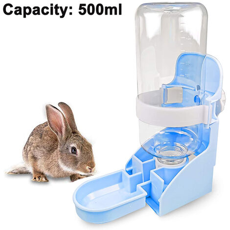 Blue Rabbit Water Bottle Guinea Pig Water Bottle,17oz Hanging Fountain Automatic Dispenser No Drip Water Bowl for cage 