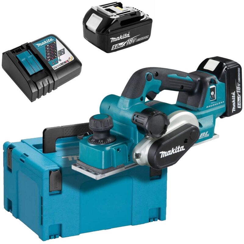 Rabot 18V lxt 82 mm Makita avec 2 batteries 18V 5.0Ah - chargeur - MakPak - DKP181RTJ