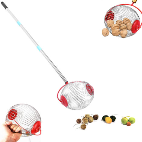 Raccoglitore di noci con manico, raccoglitore di frutta telescopico, raccoglitore di mele da terra, raccoglitore di noci, rullo per noci in acciaio inossidabile, attrezzi da giardinaggio, per noci pec
