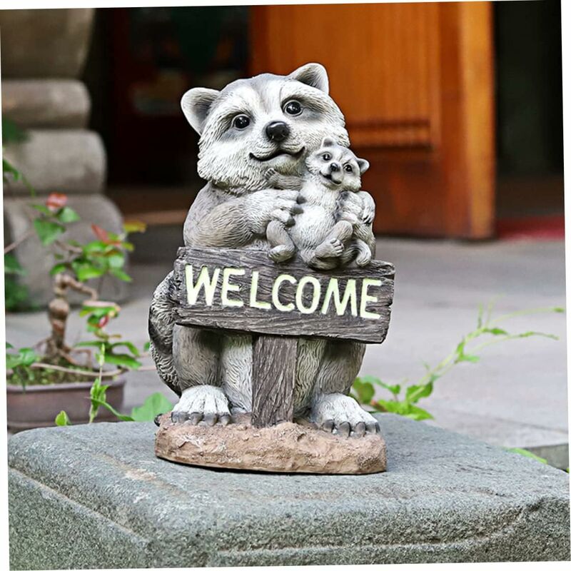 Xinuy - Raccoon Decor Garden, Garden Figurine Raccoon Sculpture Sculpture Résine de Jardin Décoration extérieure, Sculpture de résine de Jardin