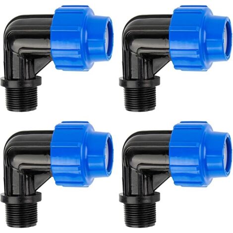 Raccord 90 degrés 25mm x 3/4 mâle : pièce pour raccordement à l'extrémité du tuyau, 25 mm x 3/4 PoucePouce, technologie de raccordement Quick&Easy, joint fileté auto-étanchéifiant（4 pièces）