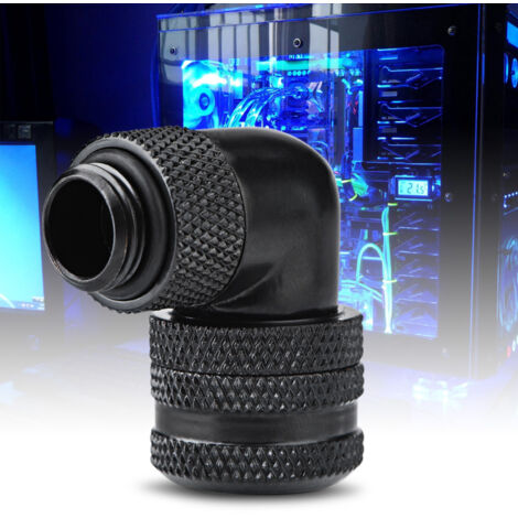 Raccord à 90 degrés pour refroidissement PC, filetage G1/4, compatible tube 14mm, couleur noire