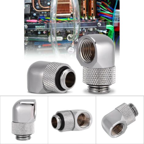 Raccord à 90 degrés pour refroidissement PC, raccord coudé G1/4 à embout barbelé pour tube, argenté