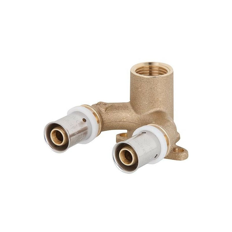 Raccord a presser contour th multicouche, coude mural double 16x2mm x 1/2'x 16x2 mm