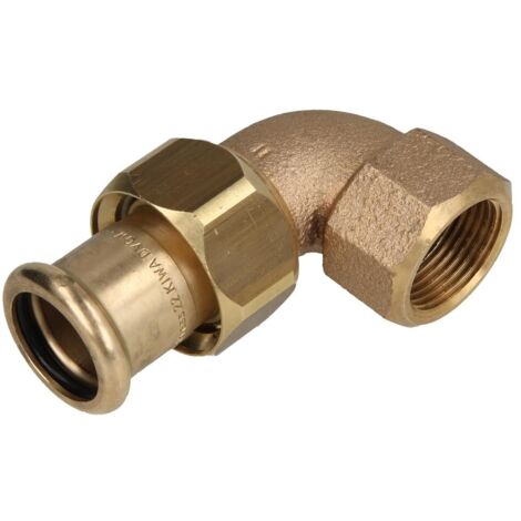 Raccord à sertir coudé 90° laiton rouge 18 mm x 1/2'' FF contour M