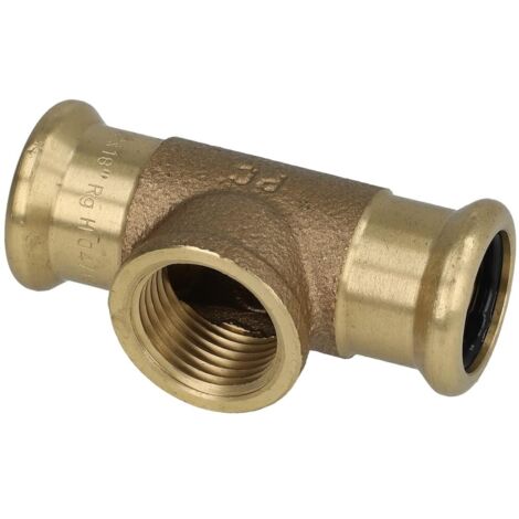 Raccord à sertir en laiton rouge té 18 mm x 1/2'' FF x 18 mm contour M