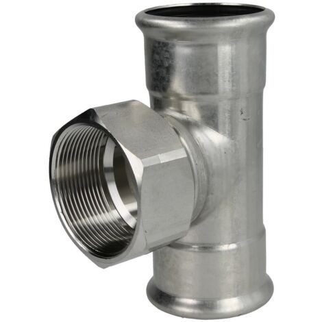 Raccord à sertir inox té 42 mm x ½’’ x 42 mm F/FF/F contour M
