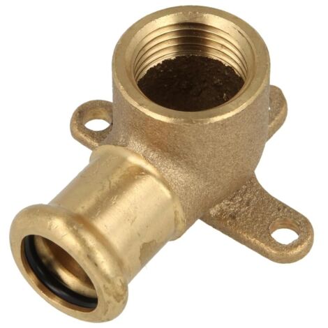 Raccord à sertir laiton rouge coude à plaque 90° 18 mm x 1/2'' FF contour M