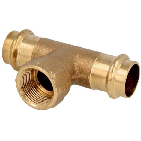 Raccord à sertir laiton rouge té 15 mm x 1/2’’ x 15 mm F/FF/F contour V