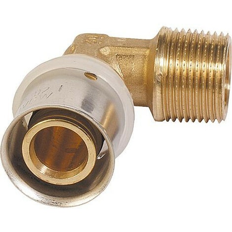 Raccord à sertir multicouche coude 90° réducteur filet male 20x2mm - DN15 (1/2"), contour TH