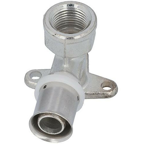 Raccord a sertir pour tube multicouche, coude mural court, fem., etame, 20x2-3/4", h 52mm