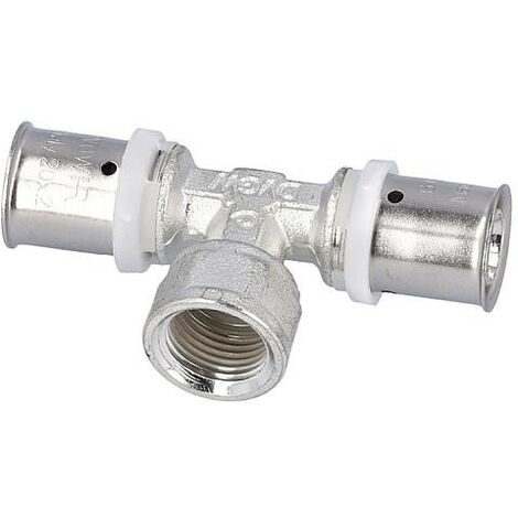 Raccord a sertir pour tube multicouche, piece T femelle, etame, 20x2 - 3/4" - 20x2mm