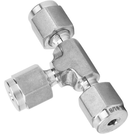 Raccord à té en acier inoxydable 316 forgé, diamètre égal 1/8 pouce, modèle SS-600-3Ф, pour systèmes hydrauliques et pneumatiques.