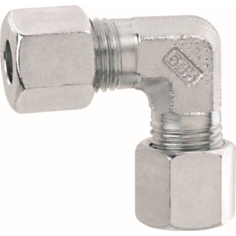 Raccord à vis coudé GOK 0771000 12 x 12 mm, série L, avec bague coupante en acier type D