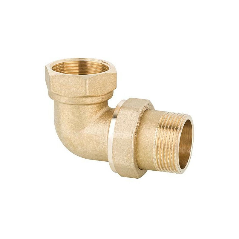 Raccord a vis coude laiton DN32 (1 1/4') male x fem. PN10, a joint plat avec joint