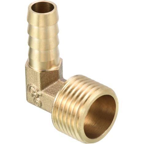 Raccord Cannelé 10mm Barbelé à 1/2" PT Mâle Filetage Tuyau x 1PCS 90 Degré Coude Laiton Barbillon pour Air Eau Carburant Pneumatique Tuyau, Or -