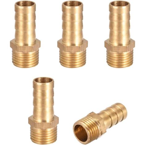 Raccord Cannelé Laiton - 5 Pièces - 10mm x G1/4 Mâle - Connecteur Tuyau Arrosage Pompe