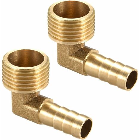 Raccord Cannelé Tuyau Barbillon Laiton 90° Coude 10mm Barbelé x1/2 G Mâle Tuyau 2Pcs