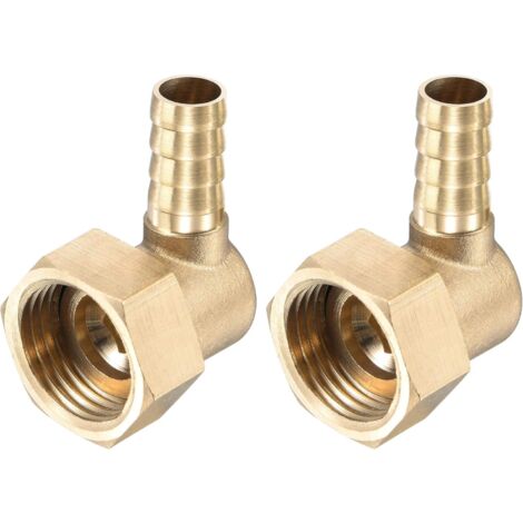 QIYAO Raccord Cannelé Tuyau Laiton Coude 10mm x G1/2 Connecteur Tuyau Femelle à écrou Pivotant pour Eau Carburant Air Paquet de 2