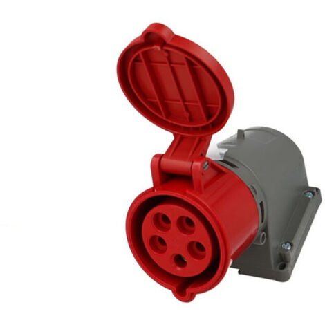 Raccord CEE - 400 V / 32 A raccord avec bornes à vis - adaptateur CEE 5 pôles / 6 h convient pour l'extérieur, les chantiers et le camping - IP44 - Gris/Rouge I 60425 - Socle mural femelle CEE triphas