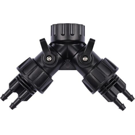Raccord Connecteur adaptateur de tuyau d'irrigation goutte à goutte de 6,35 mm vers connecteur adaptateur de robinet, répartiteur en Y à 2 voies pour tuyau d'arrosage de 1,9 cm vers tuyau