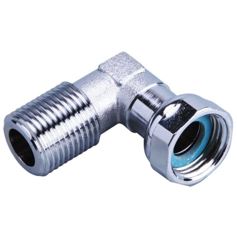 Raccord coudé 90° à joint plat gaz chromé - écrou G1/2" - sortie Mâle G1/2" - Gurtner
