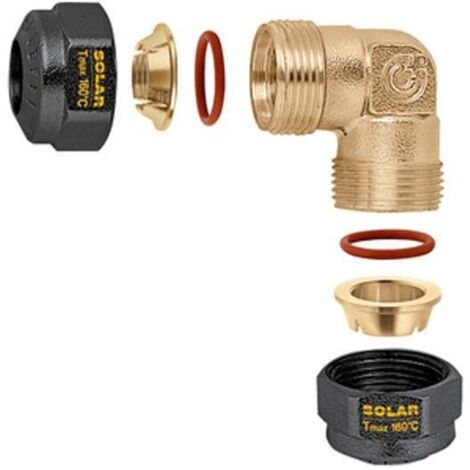 Raccord courbé à joint torique mécanique pour systèmes solaires. Diamètre du tube Ø18 Caleffi 254508  Ø 18