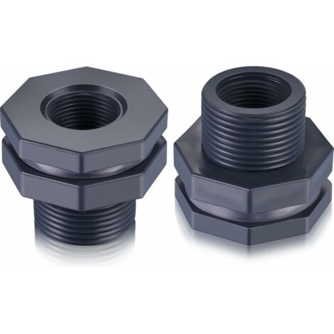 Raccord de cloison en PVC 2 pièces pour barils de pluie, aquariums, réservoirs d'eau (3/4")