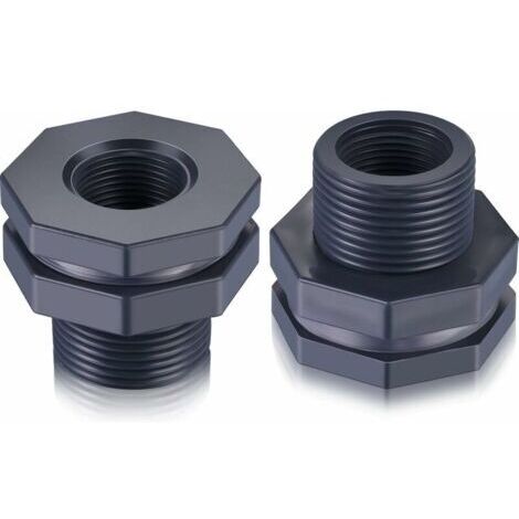 Raccord de cloison en PVC 2 pièces pour barils de pluie, aquariums, réservoirs d'eau (3/4")