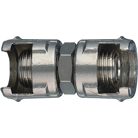 Raccord de jonction Ani 12/A avec 2 e'crous fraise's Raccordement 1/4" corps laiton et e'crous zamak