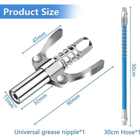 Raccord de Pistolet à Graisse Coupleur,Embout Pompe a Graisse avec 30cm Tuyau Flexible,Coupler G pour Pompe à Graisse,pour Tous Les Types de Presses à Graisse